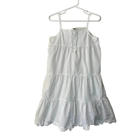 Oshkosh Girls White Dress Size 6 Spaghetti Straips Pleated Lace Ruffled Buttons - Picture 1 of 7